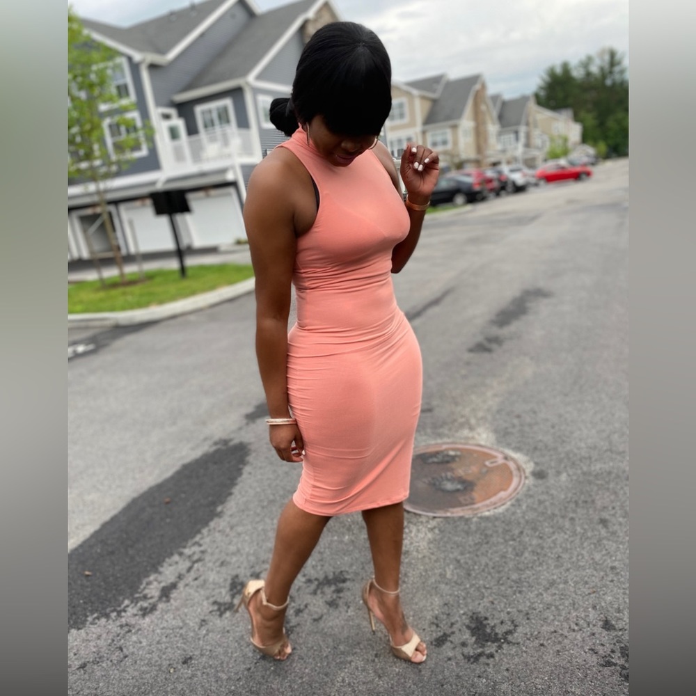 Garcelle" Turtleneck Sleeveless Jersey Bodycon Midi Dress